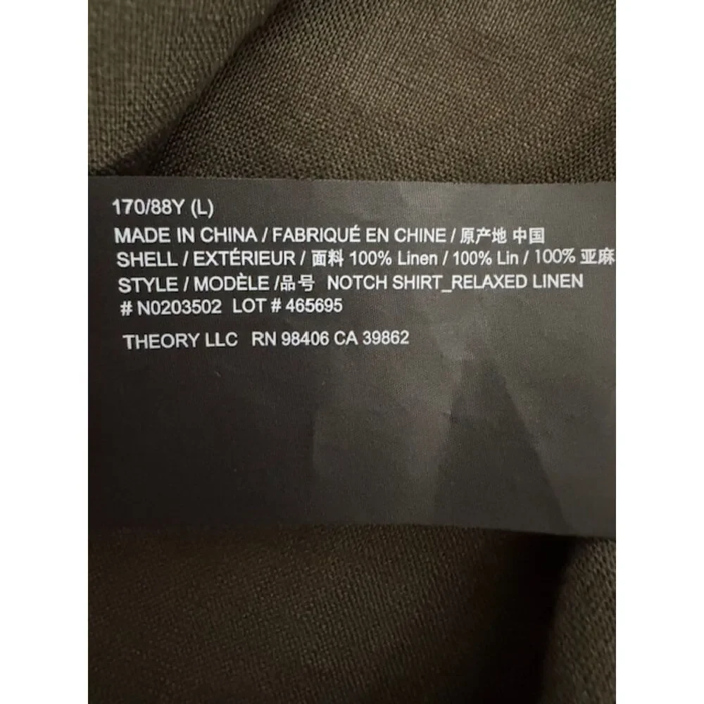 NWOT Theory Notched Collar Relaxed Linen button down shirt, size L - Picture 7 of 7